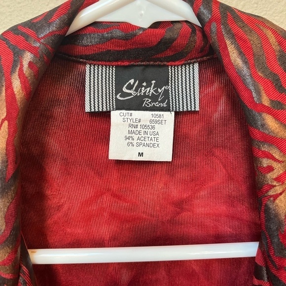 Vintage Red Metallic Zebra Print Open Front Blazer Cardigan M Silly Brand - Picture 7 of 8